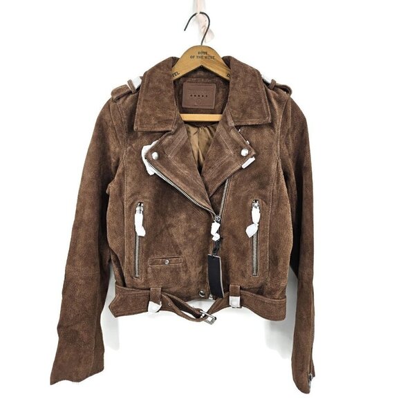 New BlankNYC Suede Moto Jacket Womens S Brown Belted Crop Blank NYC - Picture 6 of 8